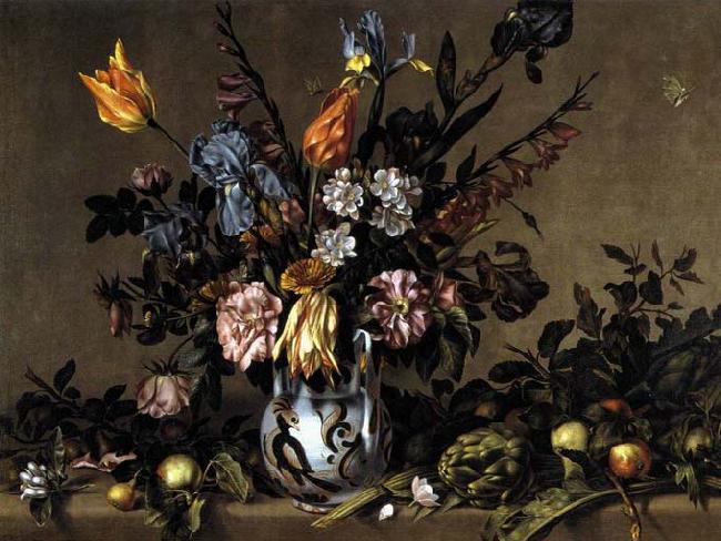 Antonio Ponce Still-Life with Flowers, Artichokes and Fruit Spain oil painting art